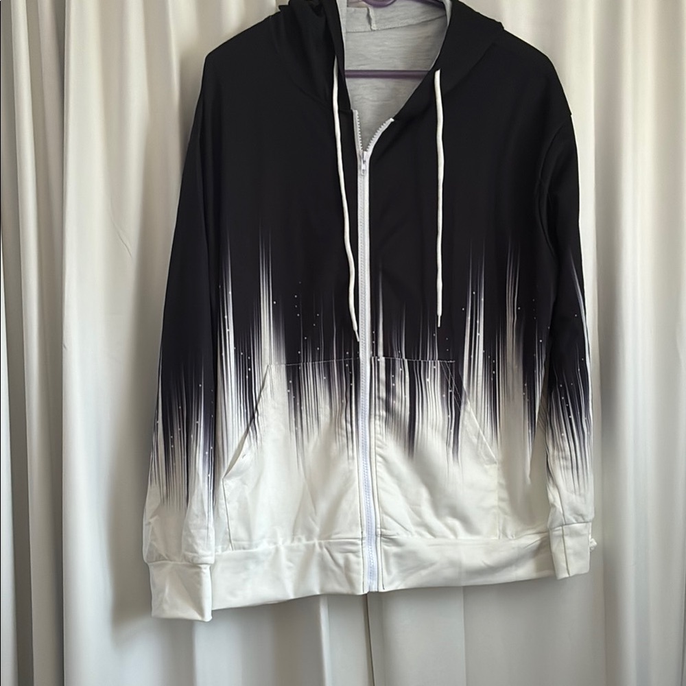 Black and White Gradient Zip-Up Hoodie